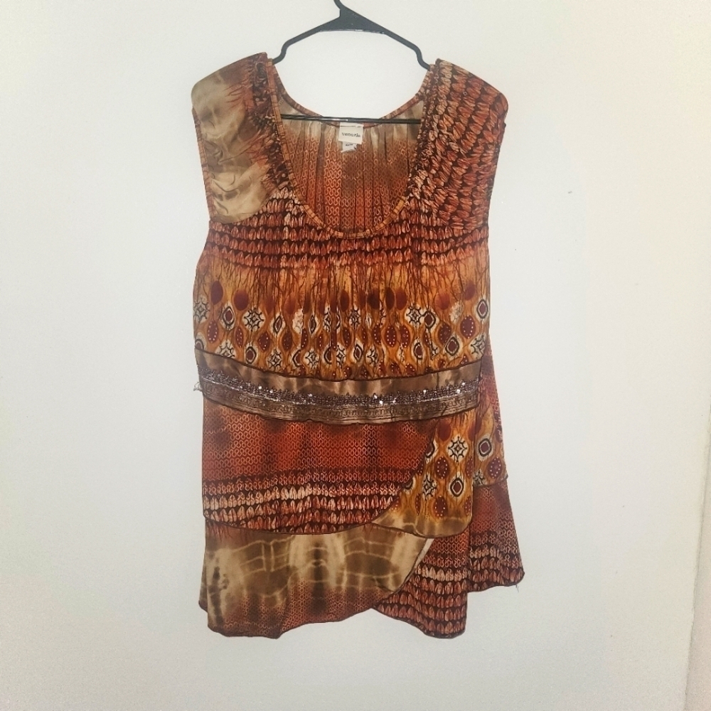 Venezia orange and brown boho style tiered  shirt